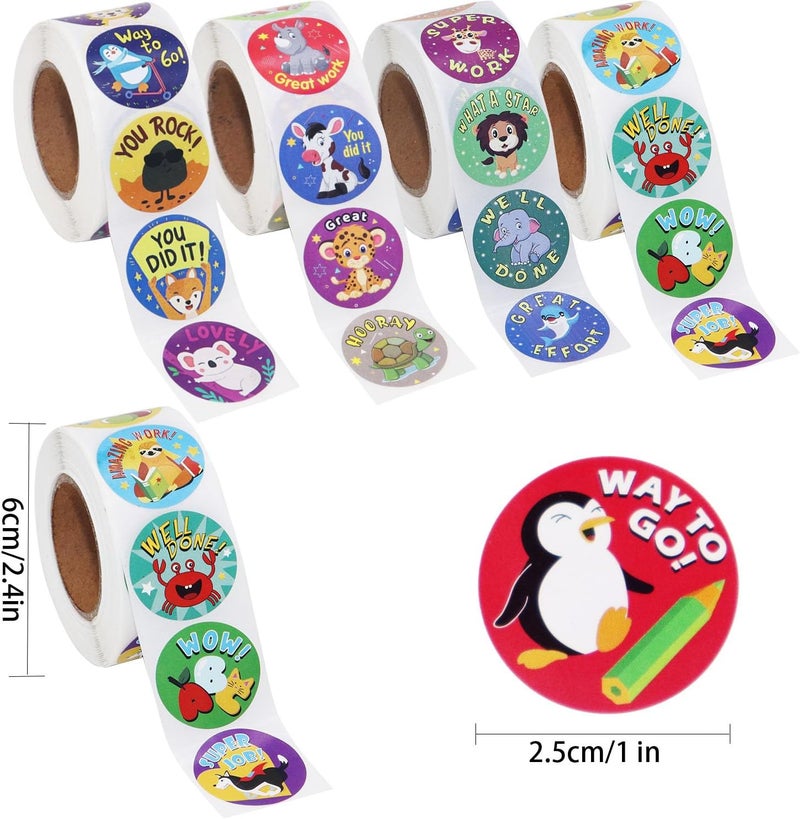 HOXBUR 2000Pcs Reward Stickers, 4Rolls Animal Styles Teacher Motivational Sticker for School Classroom Supplies - Image 3